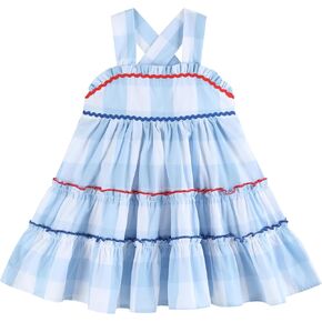 Baby and Girls Blue Gingham Layered Sundress