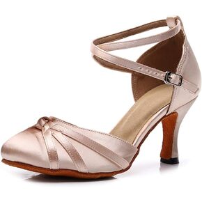 Latin Ballroom Dance Shoes for Women Closed Toe Ladies Waltz Salsa Dancing Shoes Nude
