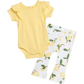 Jessica Simpson Baby Girl Clothes Set - 2 Piece Baby Onesie Bodysuit and Infant Pants Newborn Girl Outfits (Sizes: 0-9M)