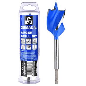 1-1/2-Inch x 6-1/2-Inch Auger Drill Bit for Wood, Quick Change Hex Shank 1/4-Inch, Three-Flute Ship Auger Long Drill Bit for Soft and Hard Wood, Plastic, Drywall and Composite Materials