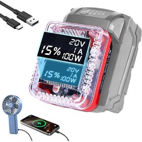 138W USB Battery Adapter for Milwaukee 18V with LED Display, Power Inverter Battery Charger Power Station with Type-C Port & USB Port & LCD for M18 18V & Electronic Device (Tool Only)