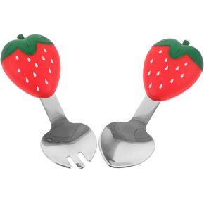 Pretyzoom 1Set Friendly Strawberry على شكل شوكة مجموعة أواني سفر محمولة لتصميم رائعتين لسهولة التغذية الذاتية خفيفة الوزن مضغوطة