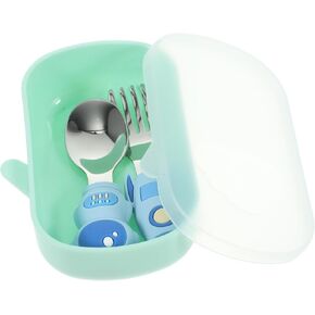 1Set Self Feeding Utensils Silicone Handle Stainless Steel Fork and Spoon for Feeding and for Training and Mealtime