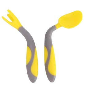 Yardwe 1 Set Training Tableware Spoon Fork Utensils for Non Slip Handle Bendable Design Lemon Yellow