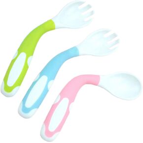 3 Sets Spoon Fork Tools in Pink Green Blue for Self Feeding Rounded Spoon Surface Passivated Fork Tips for Easy Practice Feeding