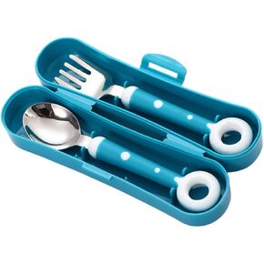 1Set Silicone Handle Training Fork and Spoon Tableware for Learning to Eat Utensils for Boys for Home Use