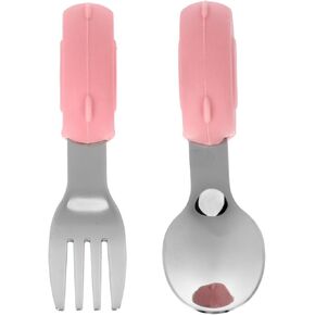 1 Set 2pcs Training Set Stainless Steel Tableware for Non Slip Grip Cartoon and Eating Utensils