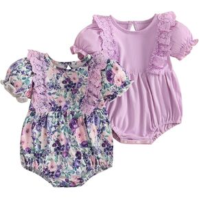 طفلة عتيقة رومبير 2 حزمة قصيرة الأكمام الزهرية bodysuit الملابس الصيفية حديثي الولادة