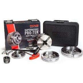 Nova 23108 Pro-Tek Supernova 2 Wood Lathe Chuck Bundle with Pro-Tek 2" Jaw Set, 4" Bowl Jaw Set, 5" Bowl Jaw Set, Woodworm Screw, Plastic Case & accessories, bundled with Nova IXNS 1" x 8tpi Insert