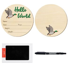 R HORSE Baby Announcement Sign with Ink Pad and Marker Pen 3D Strawberry Hello World Wooden Keepsake for Newborn Handprints Footprints Christening Shower Gift Double-Sided Name Plaque Welcome Sign