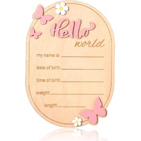 Hello World Newborn Sign, Wooden Baby Welcome Sign Baby Name Birth Announcement Plaques Nursery Decor for Boys Girls Photo Props Hospital Nursery