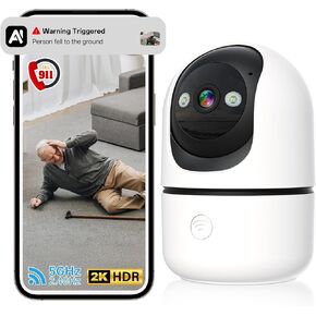 Indoor Security Camera - 5G&2.4G WiFi Cameras for Home Security Indoor One-Tap Call 911, 2K 360°Pan/Tilt AI Motion Detection Nanny/Baby/Pet/Dog Camera with Phone App/Speaker/US Cloud/IR Night Version
