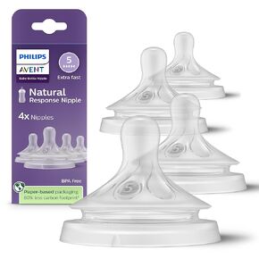 حلمات الاستجابة الطبيعية في Philips Avent ، تدفق سريع إضافي (التدفق 5) ، 4 عبوات ، Scy965/44