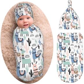 Cow Print Baby Stuff Swaddle Blankets Beanie Hat Sets, Soft and Stretchy Newborn Blanket Swaddle Sack for Baby Shower Infant Boy and Girl