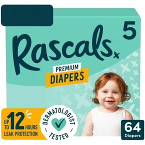 Rascal Premium Absorbent Baby Diapers Size 5, 64 Count