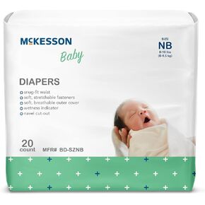 McKesson Baby Diapers for Newborns - Disposable, Breathable, Navel Cut-Out - 0 to 10 lbs, 20 Count, 1 Pack