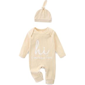 Newborn Girls and Boys Romper, Hi I’m New Here Long Sleeve Cotton Baby Clothes, Newborn Coming Home Outfit