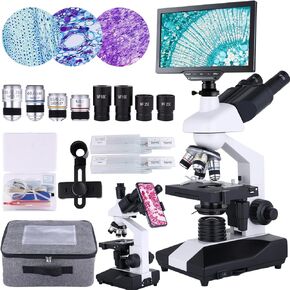 High-Power Compound Trinocular Microscope - 40X to 5000X Magnification, Dual-Stage Mechanical Stage, LED Illumination, Computer Connectivity - Perfect for Adults and Laboratory Use