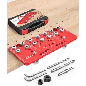 TANYO Shelf Pin Jig and Hinge Jig Two-in-One,1/4 Inch and 5mm Shelf Pin Drilling Jig,Self contained Clamping Function Shelf Jig and Cabinet Hardware Jig Tool Drill Guide