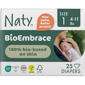 Naty BioEmbrace Baby Diapers Size 5 (24–55 lbs) | 100% Biobased on Skin | Plant-Based Softness | Dermatologically Tested, Super Absorbent | 80 Count