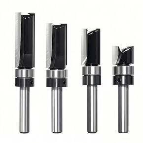 5PCS Flush Trim Router Bit Set 1/4" Shank Straight Router Bit, Carbide Tipped with Top Bearing - Pattern & Straight Cut Bits for Wood Trimming, Template Routing,Fits CNC/Handheld Routers