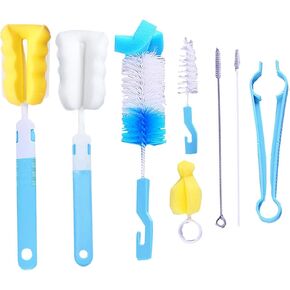 Bottle Brush 8 Pack Cup Cleaner Sponge Brush Set Detachable Long Handle Bottle Cleaner Set Baby Nipple Brushes, Straw Brushes, Bottle Clamp