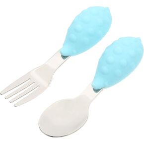 1 Set Silicone and Stainless Steel Spoon Fork Dining Tools for Boy Girl Easy to Use Portable for Travel No Wear Design for Encouraging Appetite