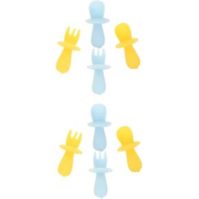 2sets 2pcs 2 ملعقة شوكة أدوات المائدة الناعمة للتغذية الذاتية المريحة للعب الوالدين المحمولة وسهلة التنظيف 2pcs*2