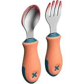 YARNOW 1 Set Feeding Utensil Stainless Steel Fork and Spoon for Safe and Easy to Use for Dining and Encouraging Self Feeding
