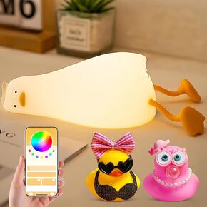 Cute Duck Night Light with Color Changing, APP Control Fun Lying Flat Ducky Lamp with Blind Box Gift,Soft Silicone Nursery Nightlight,Dimmable/Timing Bedside Touch Lamp,Baby Adults Kids Room Decor