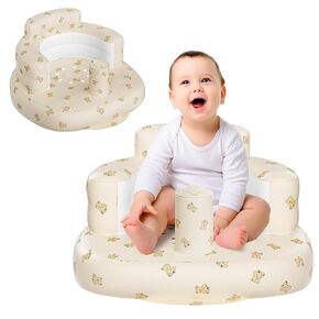 Inflatable Baby Seat for Babies 3 Months and Up, Blow Up Baby Floor Seat with Built in Air Pump, Summer Bumbo Seat for Learning to Sit, Feeding, Camping (Bear)