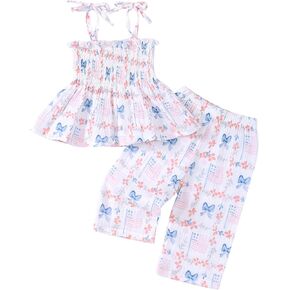 Toddler Girls 4th of July Outfits USA Flag Stripes Sleeveless Camisole Linen Pants Set Independence Day Clothes