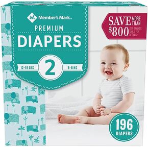 Members Mark Premium Baby Diapers, Size 2 (12-18 Pounds), 196 Count