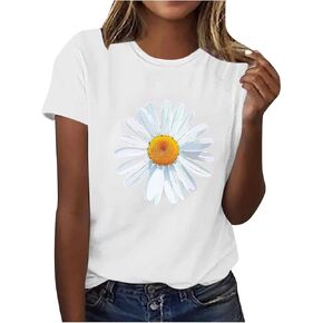 Womens T Shirts Short Sleeve Tees Sunflower Graphic Loose Summer Tops Casual Outdoor Camping Workout Going Out Tops