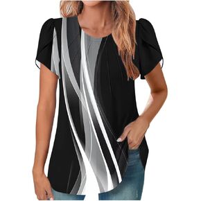 Womens Casual Tops Short Sleeve Floral Print Pullover Blouse T-Shirt Petal Sleeve Blouse Elegant Dressy Workout Shirt