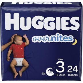 HUGGIES OverNites Diapers, Size 3 (16-28 lb.), 24 ct, Overnight Diapers, Jumbo Pack (Packaging May Vary)