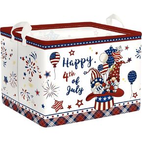 Memorial Independence Day Baby Gift Basket Empty Retro America Flag Patriotic Storage Bin Gnome Rectangle Clothes Toy Book Shelf Basket, Stars, 36L