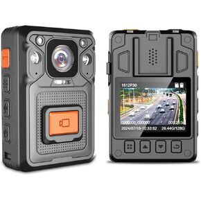 KP22 128GB 2K Body Cameras,1512P,H.265,Night Vision,13H Video Record,60FPS,GPS Pre-Recording Body Cameras with Audio and Video Recording for civilians,Police,Delivery (Yellow Button 128GB)