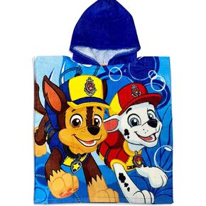 Paw Patrol Chase, Rubble and Marshall Blue Hood with Dog Prints Poncho Hooded Towel