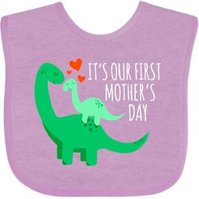 inktastic It's Our First Mother's Day Cute Dinosaur Family with Hearts Baby Bib