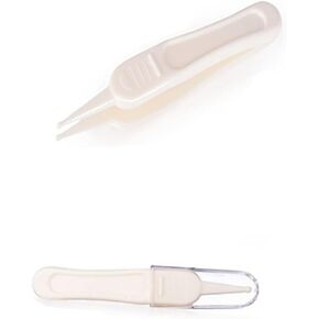 Fine Plastic Nose Tweezers 2 Pack Ear Cleaners for Newborns White Includes Storage Case