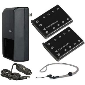 High Capacity Batteries (2 Units) + AC/DC Travel Charger Compatible with Nikon CoolPix P500 + Krusell Multidapt Neck Strap (Black Finish)