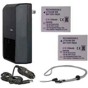 High Capacity Batteries (2 Units) + AC/DC Travel Charger Compatible with Nikon S220 + Krusell Multidapt Neck Strap (Black Finish)