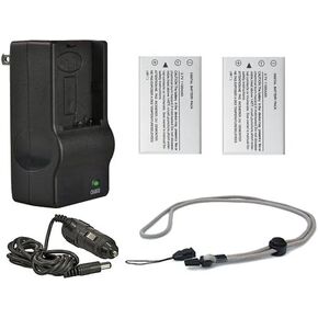 High Capacity Batteries (2 Units) + AC/DC Travel Charger Compatible with Casio Exilim EX-Z29 + Krusell Multidapt Neck Strap (Black Finish)