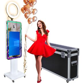 Mirror Photo Booth 21.5" Touch Screen Camera Selfie DSLR Magic Photobooth Machine Built-in Mini PC with Software RGB LED Ring Light and Flight Case for Event Rental Wedding Party