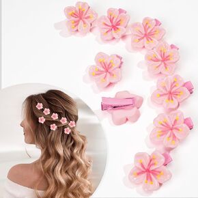 CÉLLOT 25Pcs Small Mini Clips with Spring Flower Design,Pink Cherry Blossom Sweet Artificial Bangs Alligator Clips Decorative Hair Accessories for Women Girls