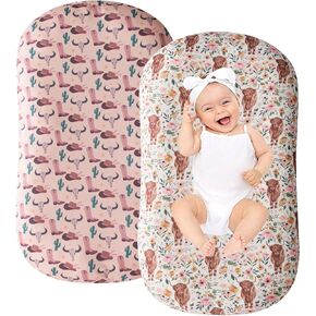 Little Jump 2 Pack Baby Lounger Cover, Stretchy and Soft Newborn Lounger Cover, Infant Lounger Slipcover for Boys Girls, Covers Only Cowgirl Boots hat Highland Cows Floral (2 Pack Cowgirl)