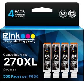 حبر E-Z (استبدال خرطوشة الحبر المتوافقة مع Canon PGI-270XL PGI270XL PGI270 XL PGI-270 للاستخدام مع طابعة MG6821 TS6020 MG6820 MG5720 TS5020 TS8020 TS9020 MG7720 (أسود كبير، 4 عبوات)