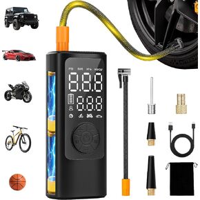 Tire inflator portable air compressor,150PSI Car tire air pump portable with Powerful Battery,air compressor with LCD Dual Screen and Digital Tire Pressure Gauge for Cars, Bike,Motorcycle Tires,Ball