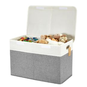 Large Toy Box with Flip-Top Lid, Collapsible Storage Organizer Bins with Dividers and Handles, Kids Bin Chest Baskets for Toys, Playroom Organizers, Nursery 25"x13" x16" (Black)